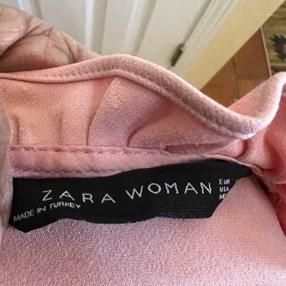 Zara Blush Pink Lace Panel Fit & Flare Mini Dress Ruffle Neck Coquette Feminine - Picture 4 of 8